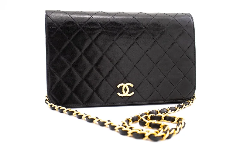 Chanel Black Handbag for Business MeetingsCHANEL Full Flap Chain Shoulder Bag Clutch Black Quilted Lambskin k82