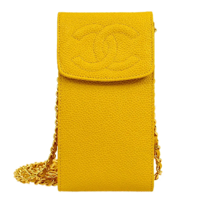 Chanel Lightweight Handbag for Daily ErrandsCHANEL 1996-1997 Chain Shoulder Bag Phone Case Yellow Caviar Skin NR14031h