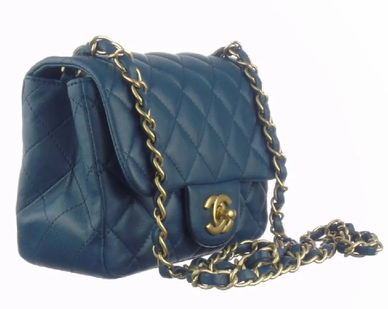 Chanel Classic Flap Bag for Evening PartyCHANEL slate blue lambskin classic mini square flap bag ghw