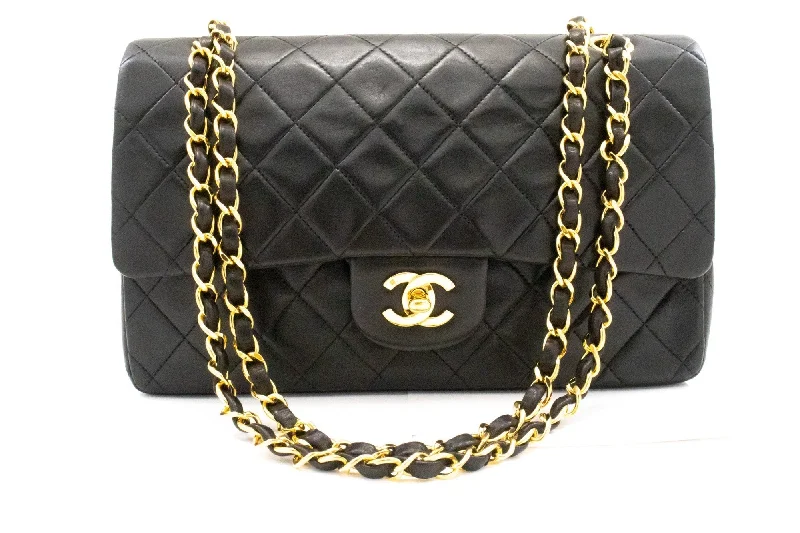 Chanel Vintage Inspired Handbag for Retro LoversCHANEL Classic Double Flap 10" Chain Shoulder Bag Black Lambskin k74