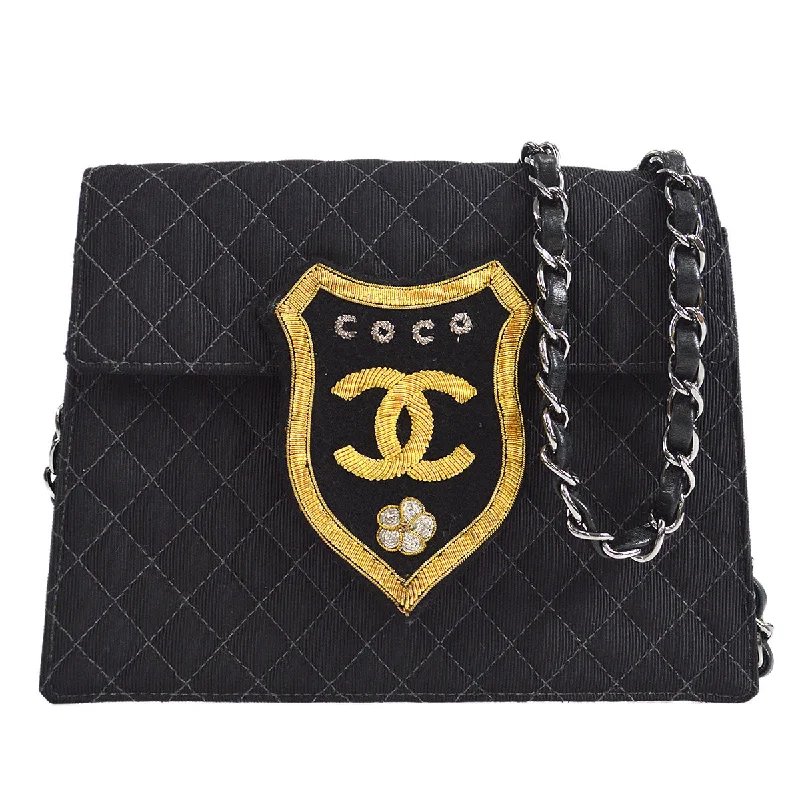 Chanel Medium Tote Bag for Office LadiesCHANEL * 2005 Emblem Shoulder Bag Mini Black Canvas 57507