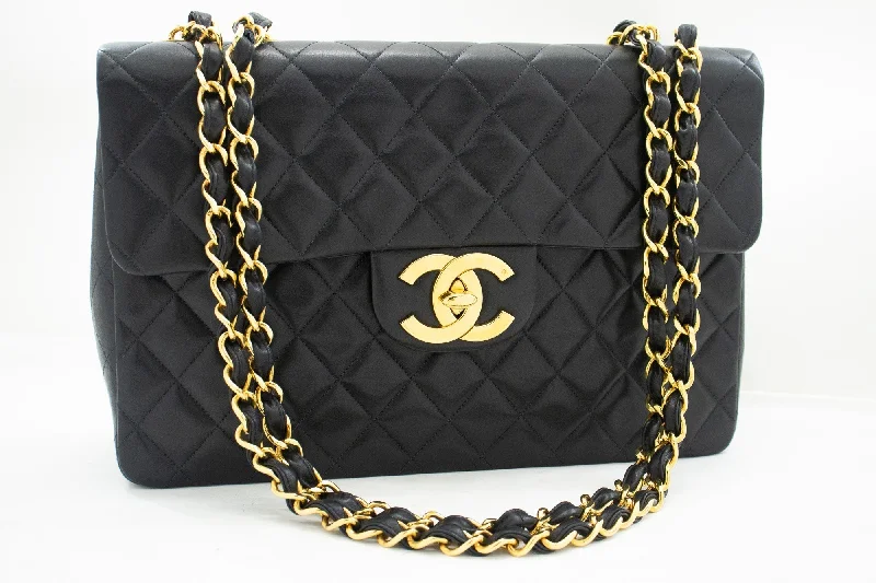 Chanel All - Match Handbag for Versatile StylingCHANEL Classic Large 13" Flap Chain Shoulder Bag Black Lambskin j63