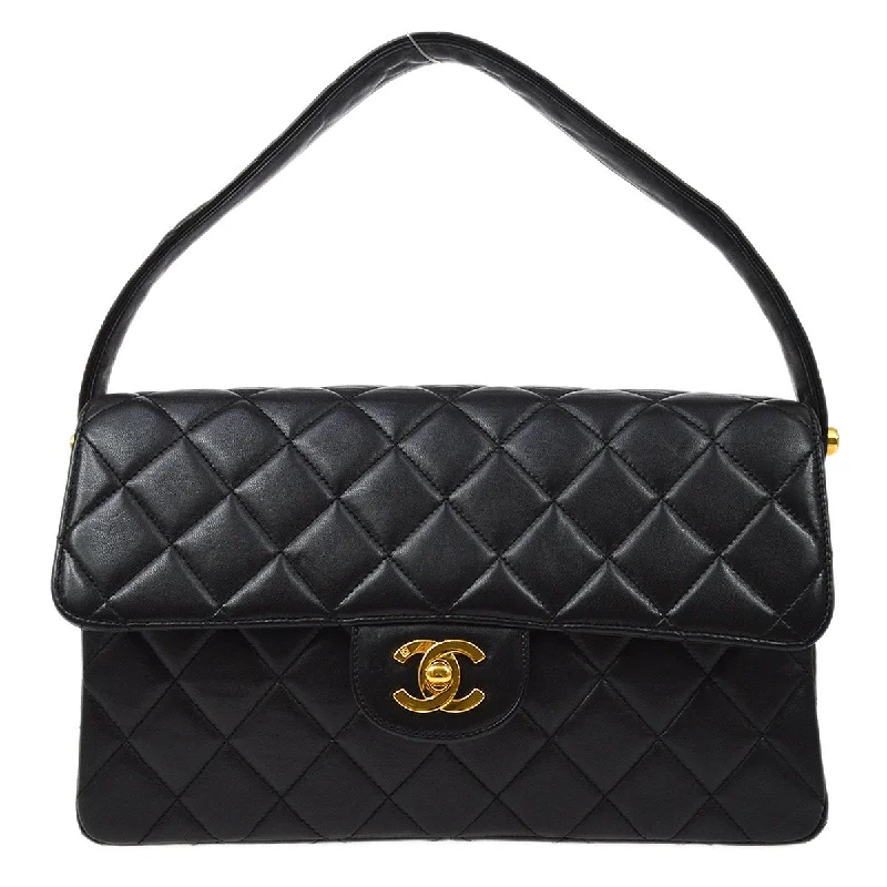 Chanel Luxury Handbag for High - End EventsCHANEL  Black Lambskin Classic Both Flap Handbag Medium 71198