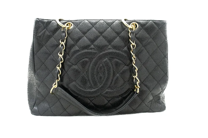 Chanel All - Match Handbag for Versatile StylingCHANEL Caviar GST 13" Grand Shopping Tote Chain Shoulder Bag Black j25