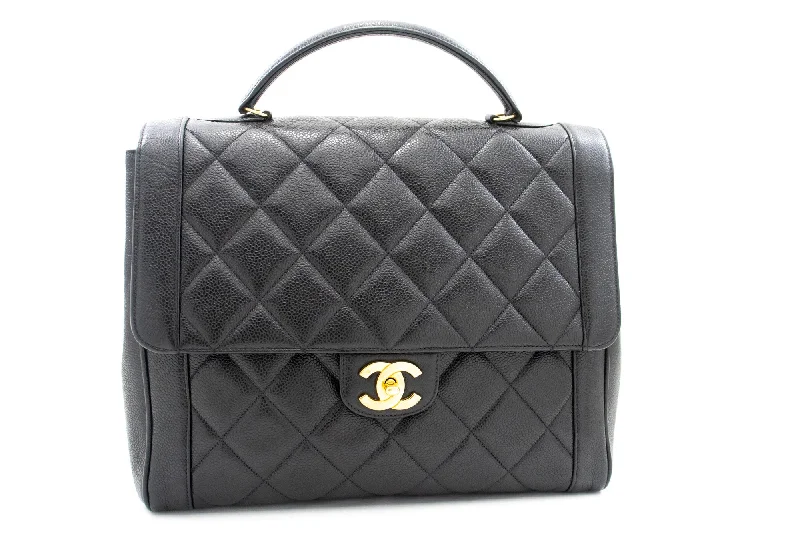 Chanel Luxury Handbag for High - End EventsCHANEL Caviar Handbag Top Handle Bag Kelly Black Flap Leather Gold k75