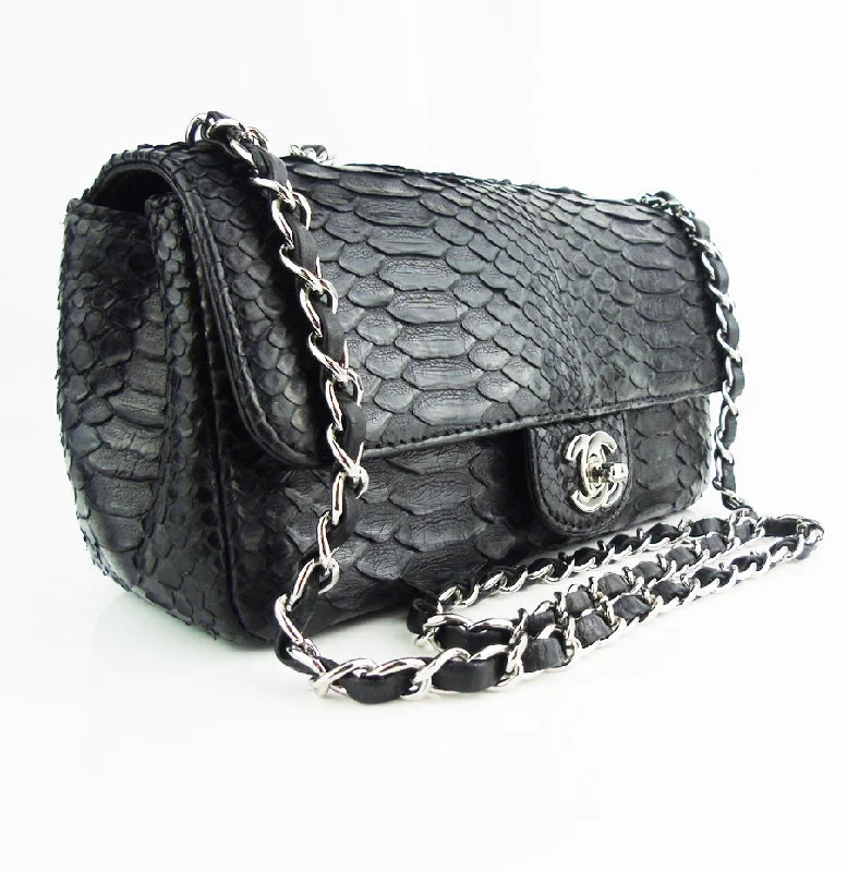 Chanel Handbag with Adjustable Strap for ComfortCHANEL black python exotic leather classic mini rectangular flap bag