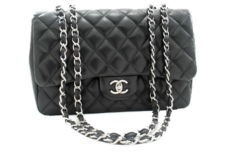 Chanel Colorful Handbag for Spring OutfitsCHANEL Classic Large 11" Chain Shoulder Bag Flap Black Lambskin j42