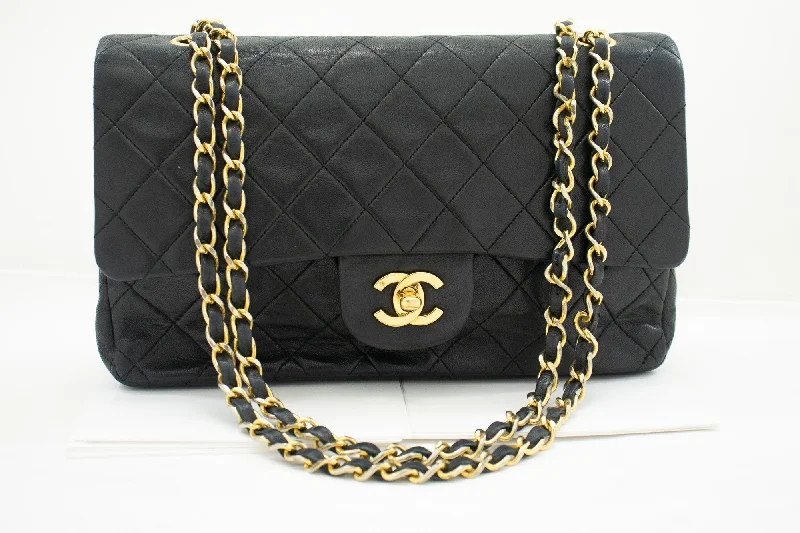 Chanel Classic Flap Bag for Evening PartyCHANEL Classic Double Flap Medium Chain Shoulder Bag Black Lamb k33