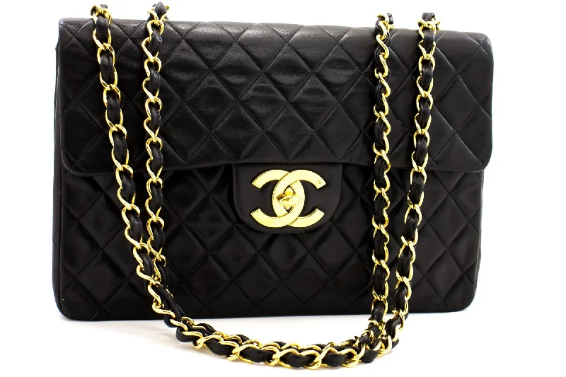 Chanel Black Handbag for Business MeetingsCHANEL Jumbo 13" Maxi 2.55 Flap Chain Shoulder Bag Black Lambskin d66