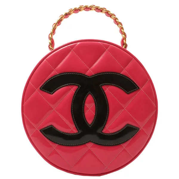 Chanel Designer Handbag with Unique DesignChanel Around 1995 Made Patent Round Design Cc Mark Vanity Fuchsia Pink