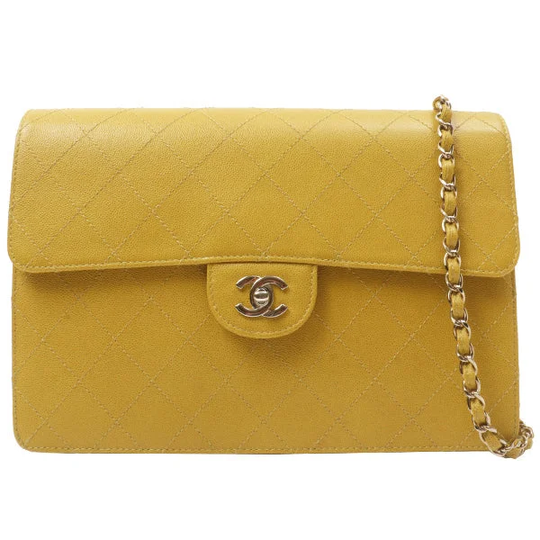 Chanel Medium Tote Bag for Office LadiesChanel Around 1998 Made Soft Caviar Skin Classic Flap Chain Bag Lime Yellow/ Silver