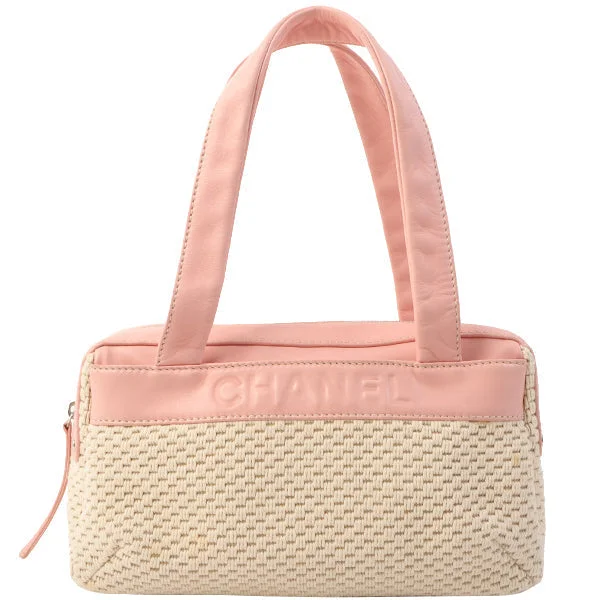 Chanel Quilted Leather Shoulder Bag for FashionistasChanel Around 2005 Made Cotton Leather Comby Logo Embossed Handle Bag Beige/Pink