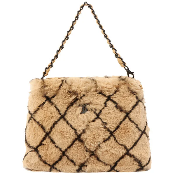 Chanel Lightweight Handbag for Daily ErrandsChanel Around 2000 Made Lapin Fur Cc Mark Plate Chain Bag Beige