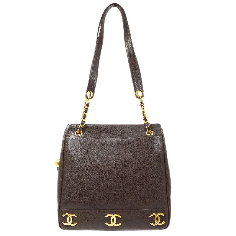 Chanel New Arrival Handbag with Gold HardwareCHANEL 1991-1994 Brown Caviar Triple CC Tote 81102