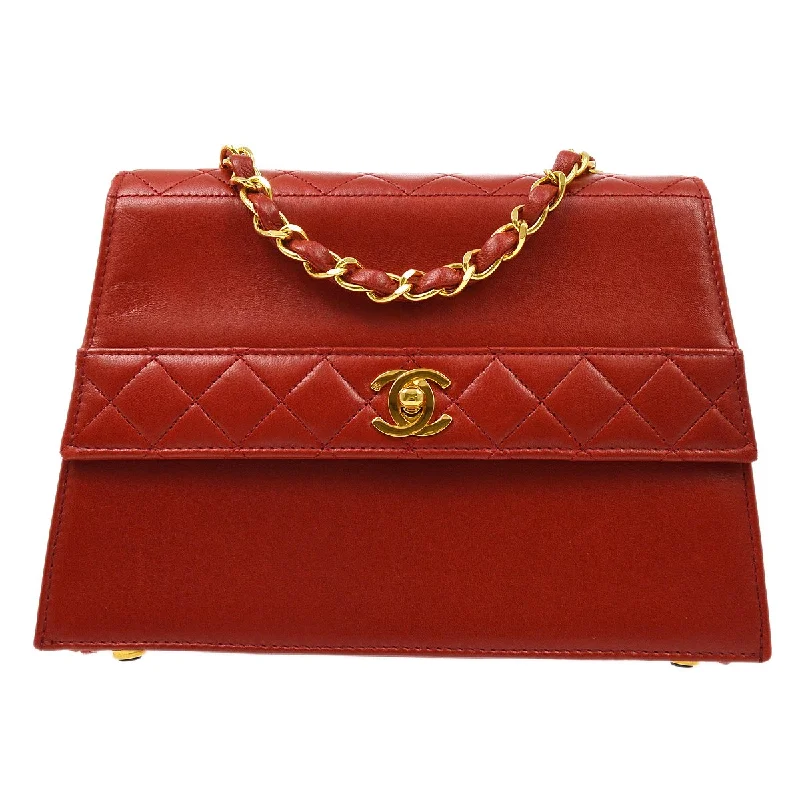 Chanel Chain Strap Handbag for Everyday UseCHANEL 1989-1991 Red Lambskin Trapezoid Shoulder Bag & Pouch Set 61405