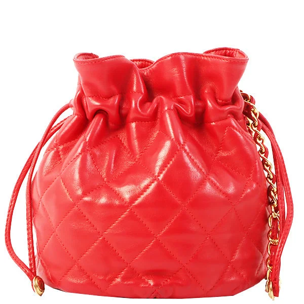 Chanel Designer Handbag with Unique DesignChanel Around 1985~1990 Made Cc Mark Stitch Mini Drawstring Chain Bag Red