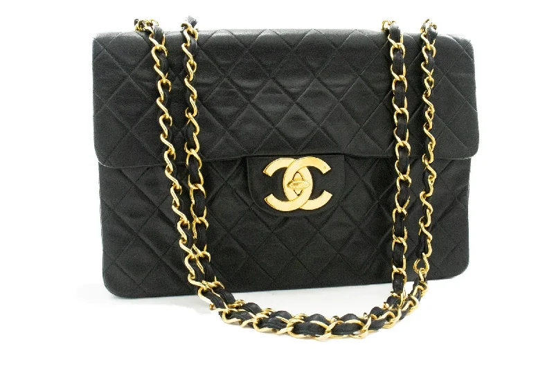 Chanel All - Match Handbag for Versatile StylingCHANEL Classic Large 13" Flap Chain Shoulder Bag Black Lambskin j58