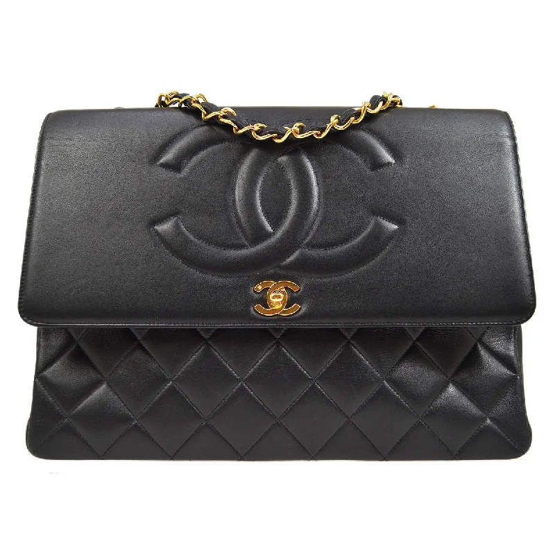 Chanel Quilted Leather Shoulder Bag for FashionistasCHANEL 1991-1994 Chain Shoulder Bag Black Lambskin 93602