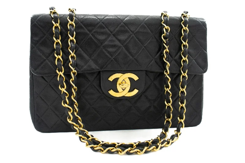 Chanel Designer Handbag with Unique DesignCHANEL Classic Large 13" Flap Chain Shoulder Bag Black Lambskin j71