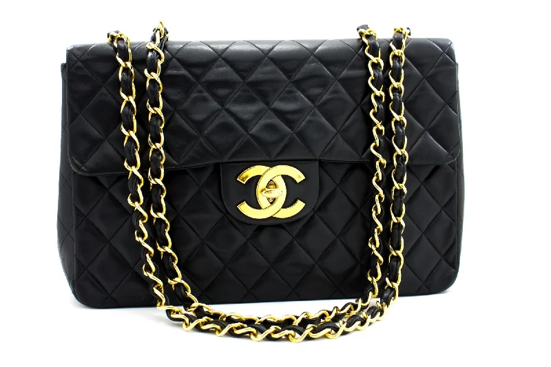 Chanel Chain Strap Handbag for Everyday UseCHANEL Classic Maxi 13" 2.55 Flap Chain Shoulder Bag Black Lamb h22