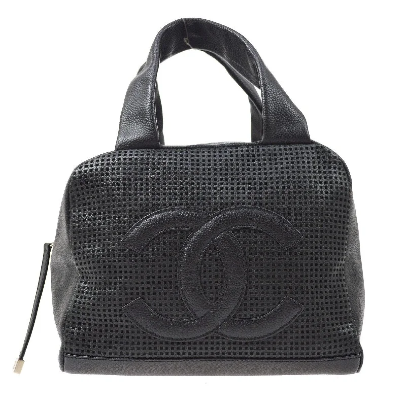 Chanel Handbag with Adjustable Strap for ComfortCHANEL 2004-2005 Black Caviar Perforated Handbag ao30862