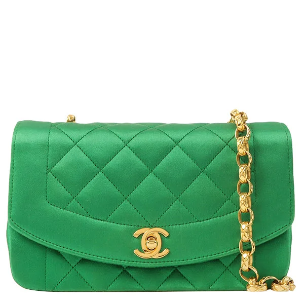 Chanel Chain Strap Handbag for Everyday UseChanel Around 1990 Made Silk Satin Diana Flap Bijou Chain Bag Mini Green