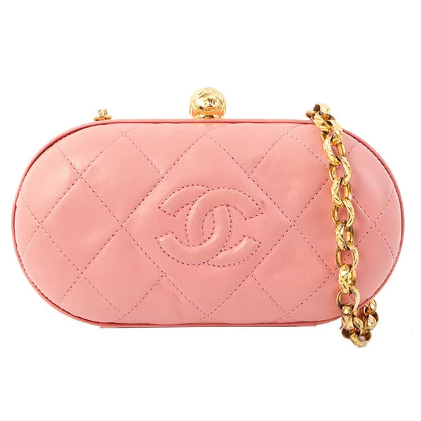 Chanel Luxury Handbag for High - End EventsChanel Around 1992 Made Cc Mark Stitch Metal Clasp Mini Chain Shoulder Bag Pink