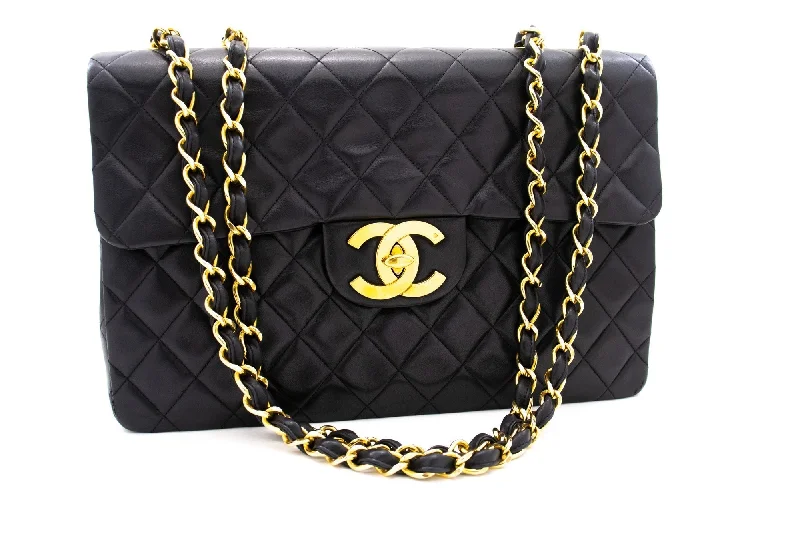 Chanel Small Crossbody Bag for TravelCHANEL Classic Large 13" Flap Chain Shoulder Bag Black Lambskin j74