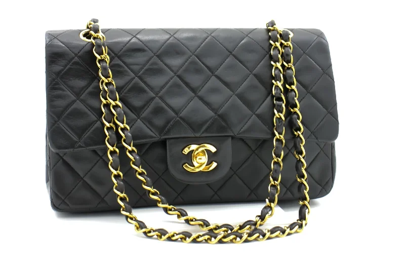 Chanel Classic Flap Bag for Evening PartyCHANEL Classic Double Flap 10" Chain Shoulder Bag Black Lambskin i68