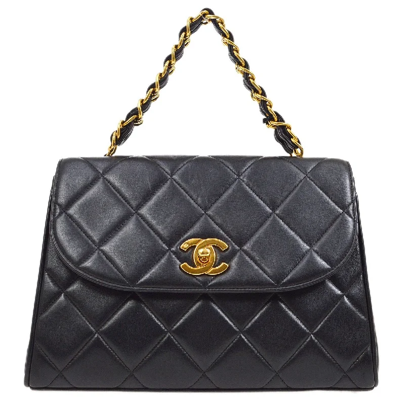 Chanel Designer Handbag with Unique DesignCHANEL 1994-1996 Chain Hand Bag Black Lambskin 20418