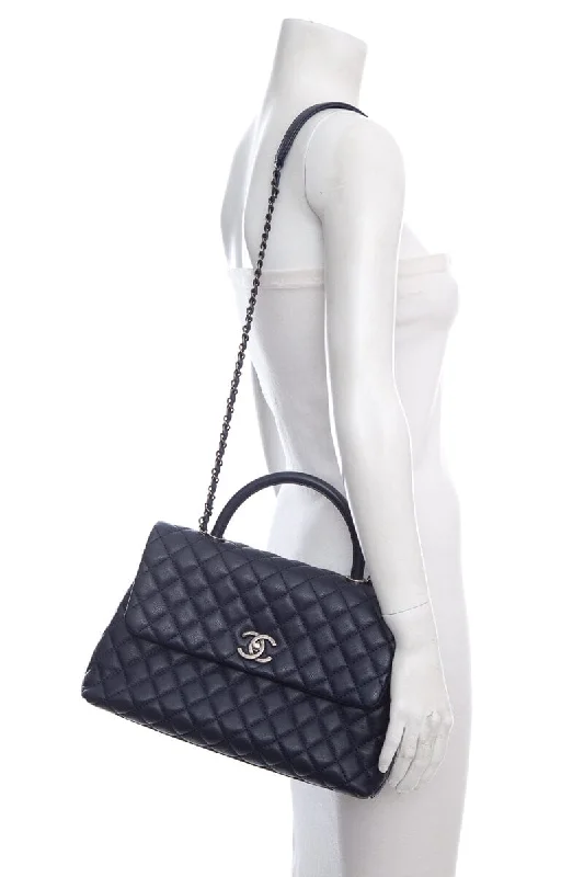 Chanel Luxury Handbag for High - End Events2016 Chanel Coco Top-Handle Navy Quilted Caviar Leather Handbag