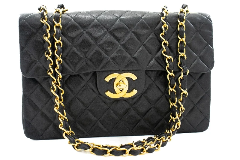 Chanel Handbag with Adjustable Strap for ComfortCHANEL Classic Large 13" Flap Chain Shoulder Bag Black Lambskin j82