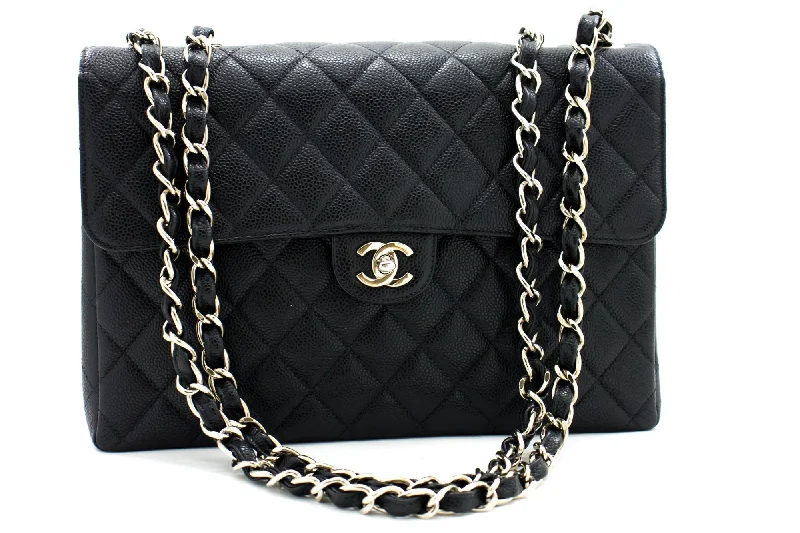 Chanel Luxury Handbag for High - End EventsCHANEL Large Classic Handbag Chain Shoulder Bag Flap Black Caviar g66