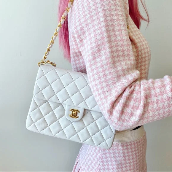 Chanel Classic Flap Bag for Evening PartyCHANEL vintage white 24k gold classic flap