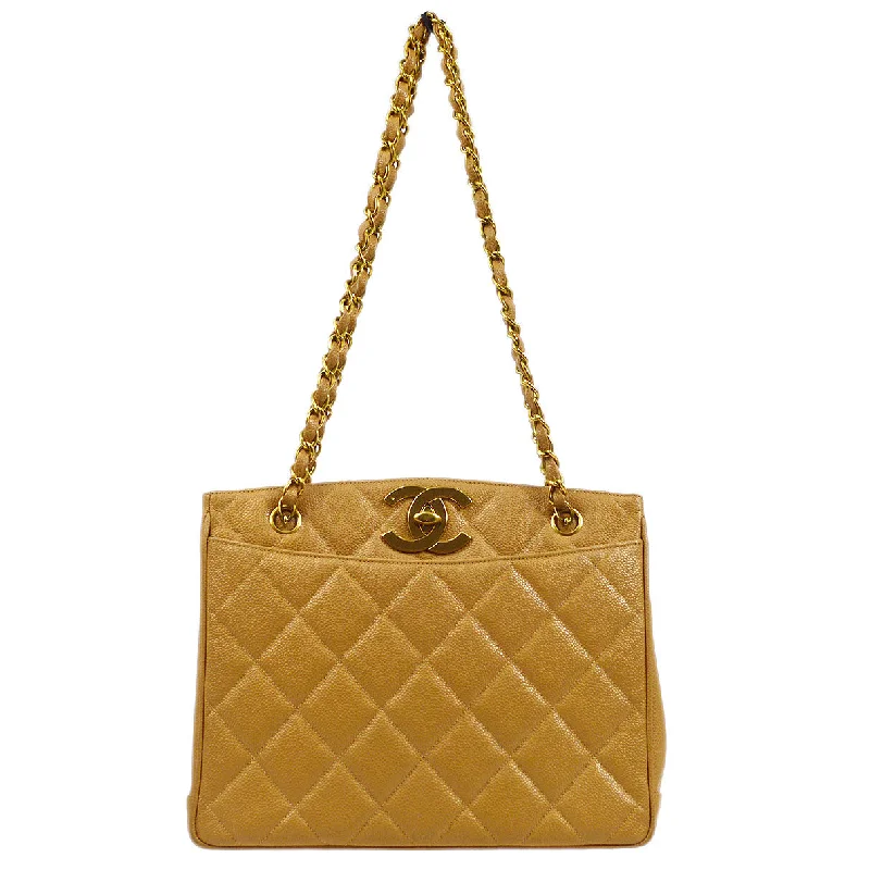 Chanel Vintage Inspired Handbag for Retro LoversCHANEL 1994-1996 Beige Caviar Chain Tote Bag 44115