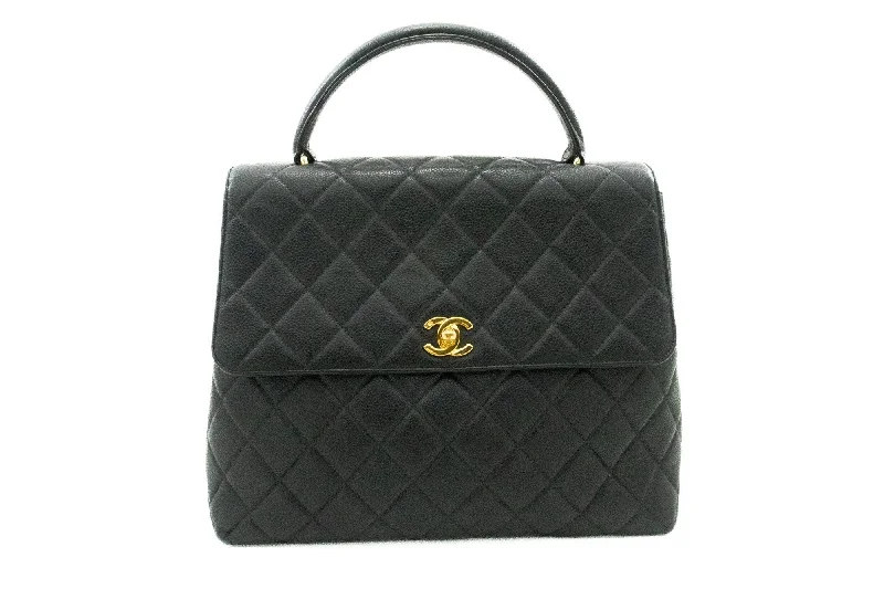 Chanel Quilted Leather Shoulder Bag for FashionistasCHANEL Caviar Handbag Top Handle Bag Kelly Black Flap Leather Gold k55