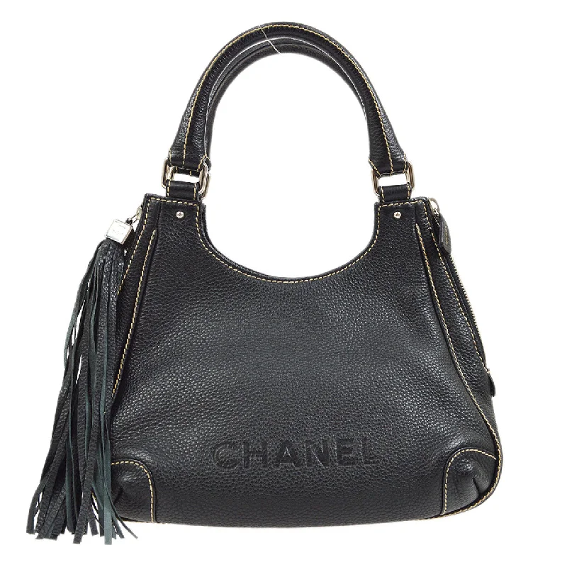 Chanel Quilted Leather Shoulder Bag for FashionistasCHANEL 2003-2004 Black Caviar Embossed Logo Hobo Bag 06080