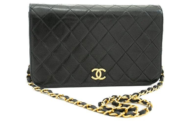 Chanel Limited Edition Handbag for CollectorsCHANEL Full Flap Chain Shoulder Bag Clutch Black Quilted Lambskin j59