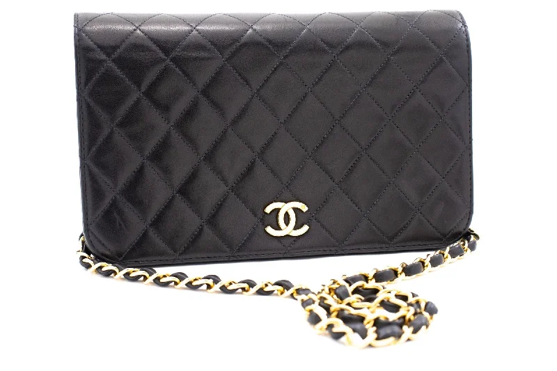 Chanel Designer Handbag with Unique DesignCHANEL Full Flap Chain Shoulder Bag Clutch Black Quilted Lambskin k78