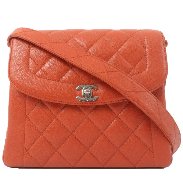 Chanel All - Match Handbag for Versatile StylingChanel Around 1998 Made Caviar Skin Turn-Lock Shoulder Bag Orange/Silver