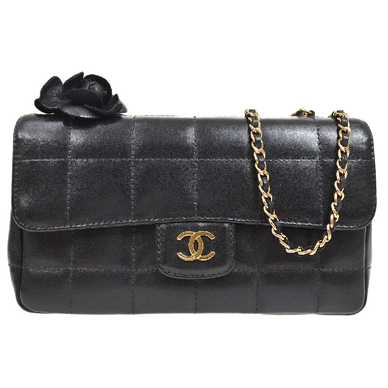 Chanel Medium Tote Bag for Office LadiesCHANEL 2003-2004 Camellia Choco Bar Shoulder Bag Mini Black Lambskin 15690