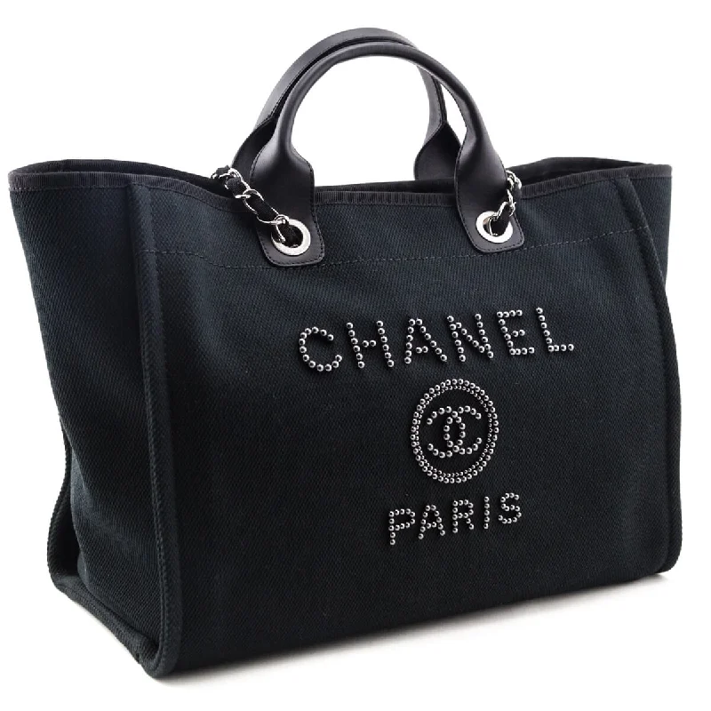 Chanel New Arrival Handbag with Gold HardwareChanel Black Canvas Mixed Fibers Pearl Large Deauville Tote