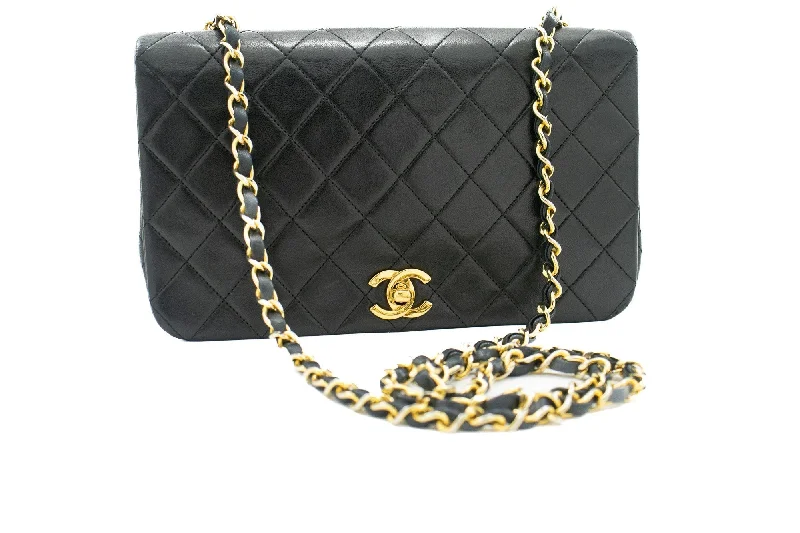 Chanel Small Crossbody Bag for TravelCHANEL Full Flap Chain Shoulder Bag Black Quilted Lambskin Purse j65