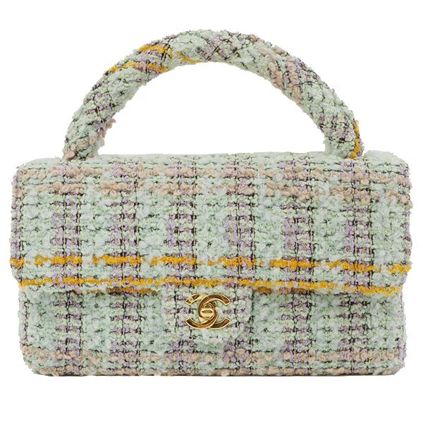 Chanel Designer Handbag with Unique DesignChanel Around 1992 Made Tweed Classic Flap Handbag Mint Green