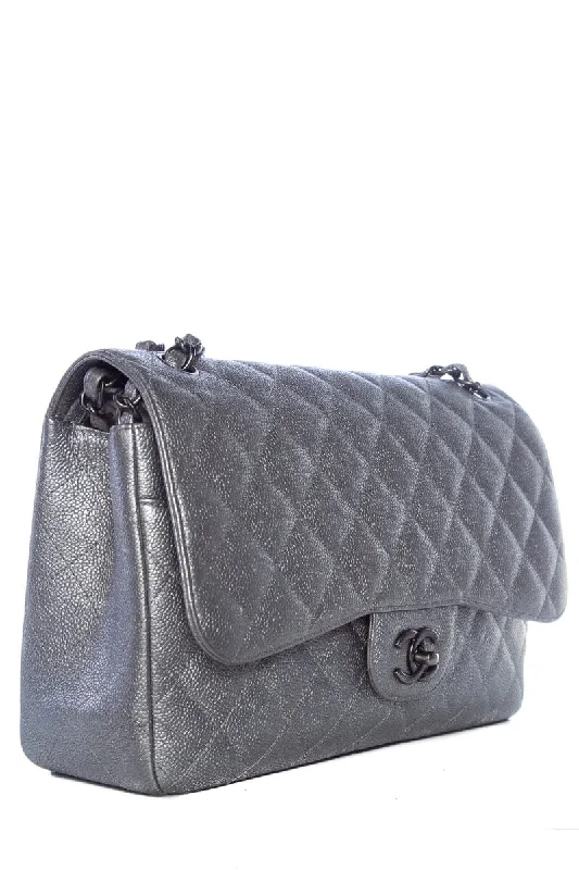 Chanel Lightweight Handbag for Daily ErrandsChanel Silver Caviar Jumbo RHW  Handbag