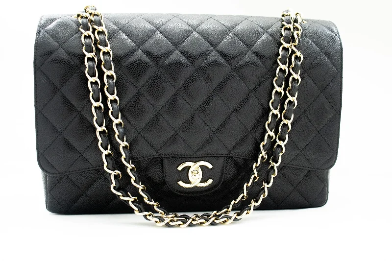 Chanel Designer Handbag with Unique DesignCHANEL Maxi Classic Handbag Grained Calfskin Double Flap Chain Shoulder Bag j17