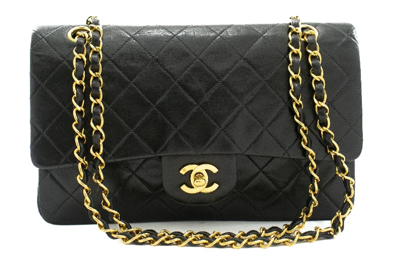 Chanel Designer Handbag with Unique DesignCHANEL Classic Double Flap 10" Chain Shoulder Bag Black Lambskin k03