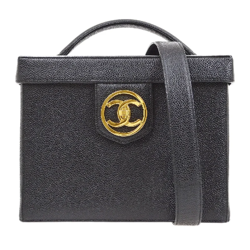 Chanel Small Crossbody Bag for TravelCHANEL 1994-1996 Circled CC Vanity Handbag Black Caviar 01531