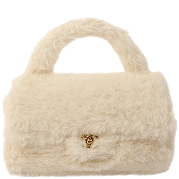 Chanel Small Crossbody Bag for TravelChanel Around 1992 Made Fur Classic Flap Top Handle Bag Off White