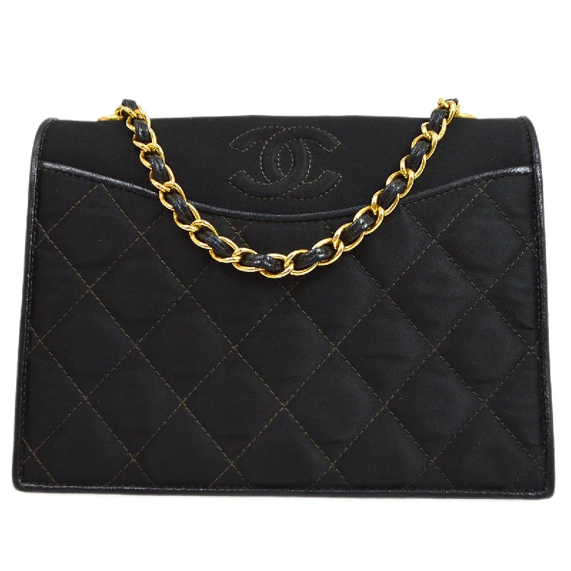 Chanel Designer Handbag with Unique DesignCHANEL 1989-1991 Black Satin Quilted Shoulder Bag AK38150k